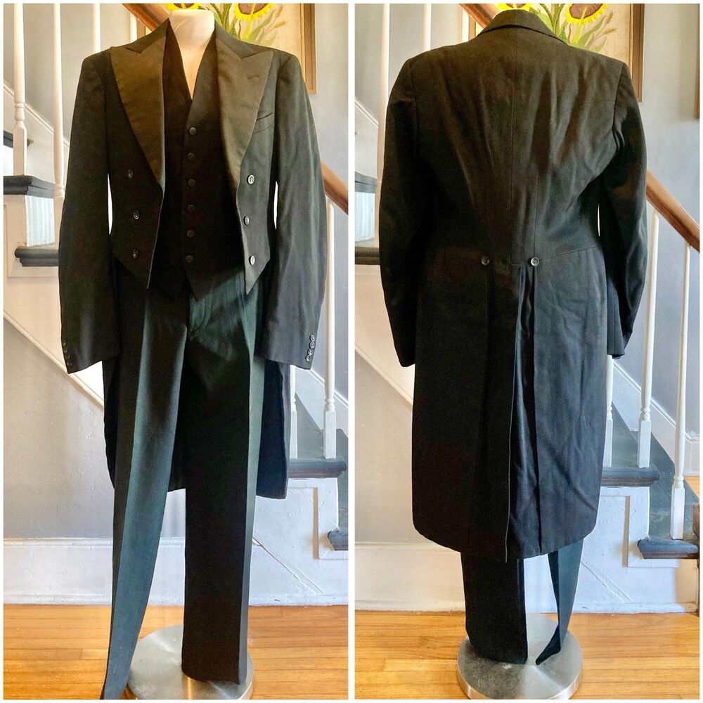 1920s German Wool Tuxedo Black Morning Suit Bespoke Tailoring Edwardian Jazz